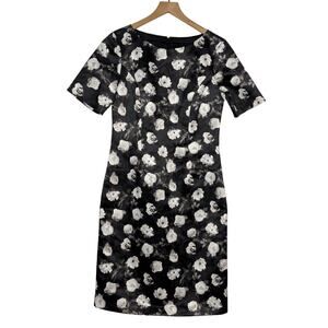Brooks Brothers 346 Sheath Dress Wmns 4 Black White Rose Short Sleeve Old Money